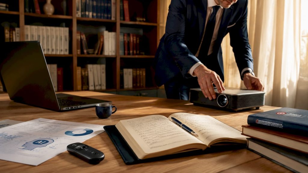 Documenti legali e strumenti digitali in primo piano sul tavolo