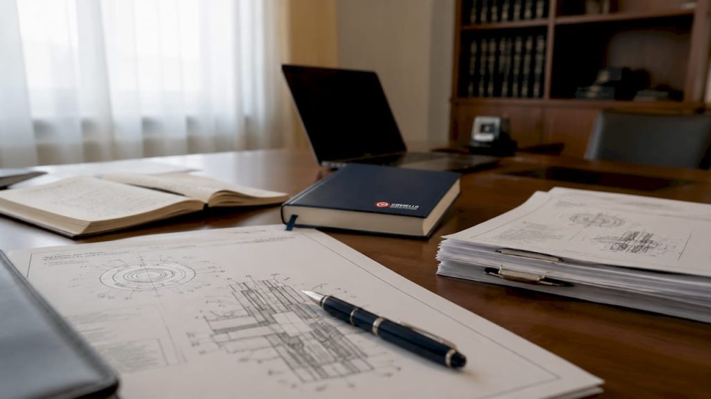 Documenti e strumenti per la presentazione di una domanda di brevetto sul tavolo