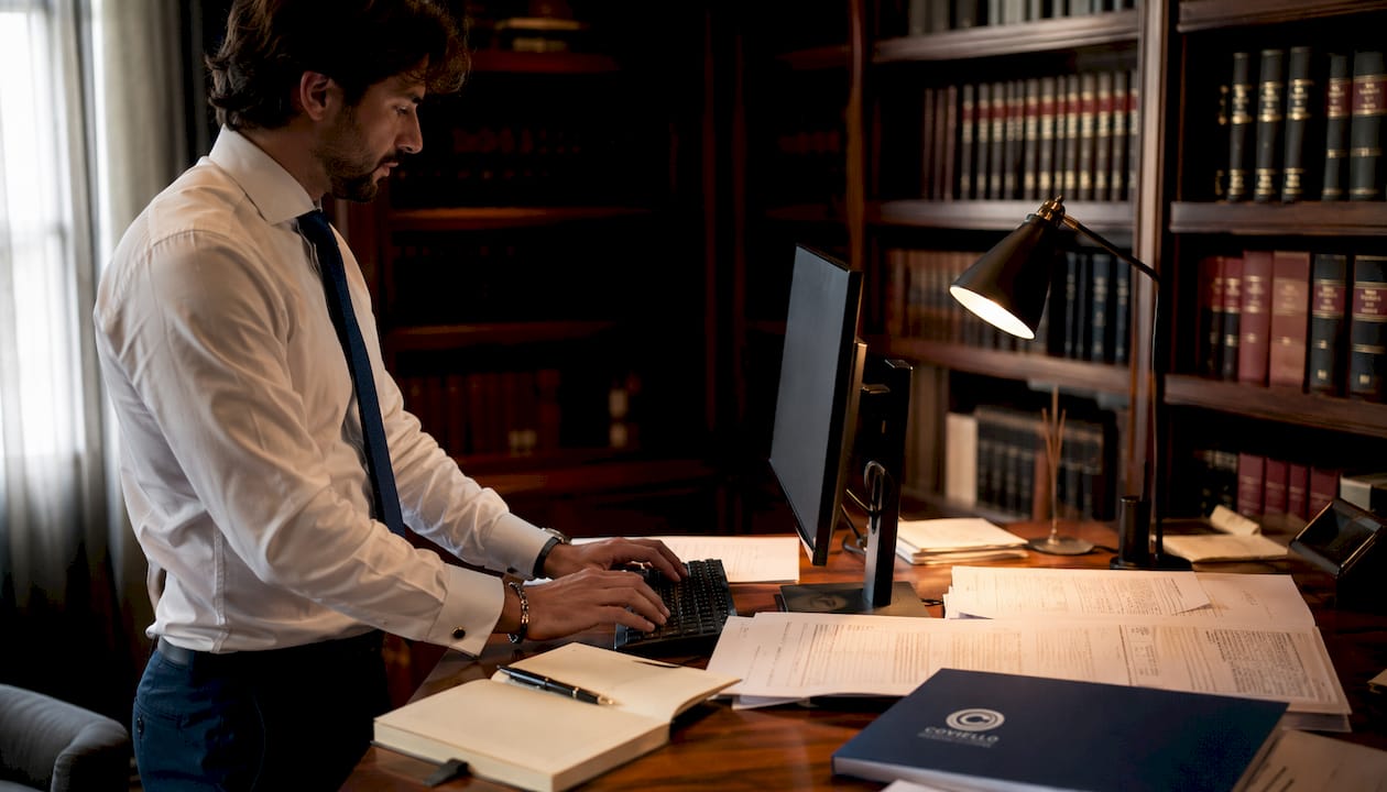 Primo piano di mani che digitano sulla tastiera mentre si cercano marchi online